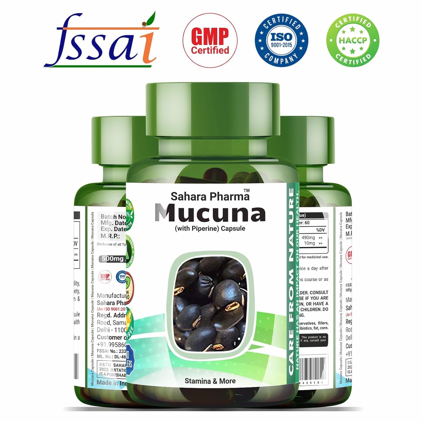 Sahara Pharma Mucuna Capsule | Kapikachu - Cowitch - Kaunch Beej | Support Mood, Healthy Libido, Sperm Quantity & Quality Enhance Physical Stamina and Vitality | Non GMO, Gluten Free, Zero Fillers | 500mg - 60 Capsule
