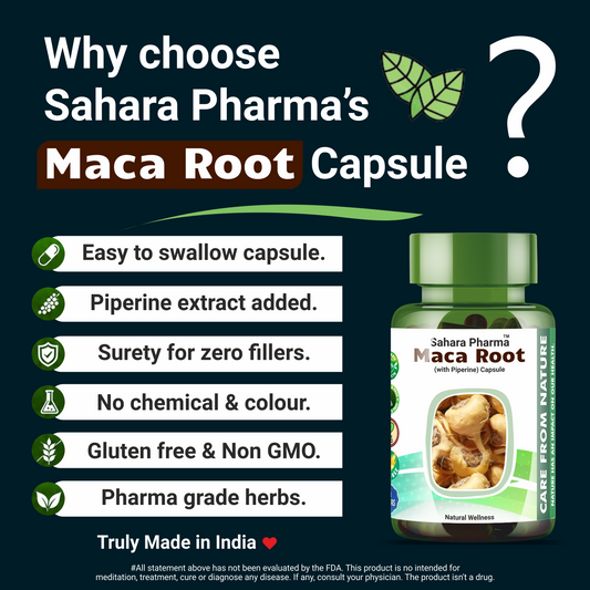 Sahara Pharma Maca Root Extract Capsules | Non GMO, Gluten Free, Zero Fillers | 800mg - 60 Capsule
