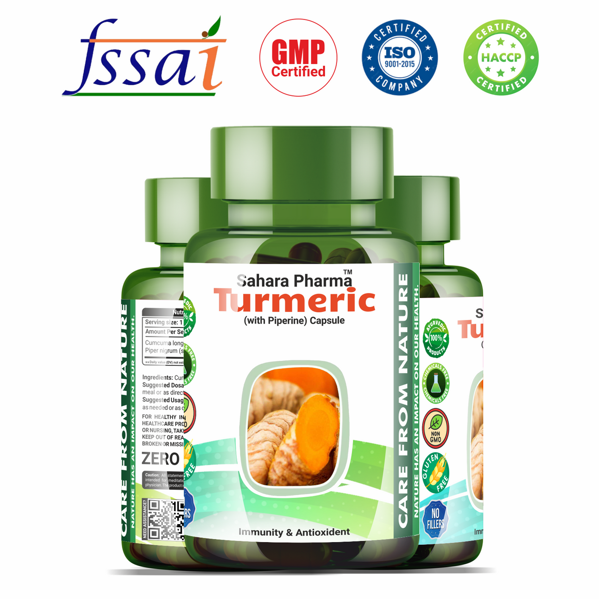 Sahara Pharma Turmeric Capsule | Non GMO, Zero Fillers, Zero Fillers | 500mg - 60 Capsule