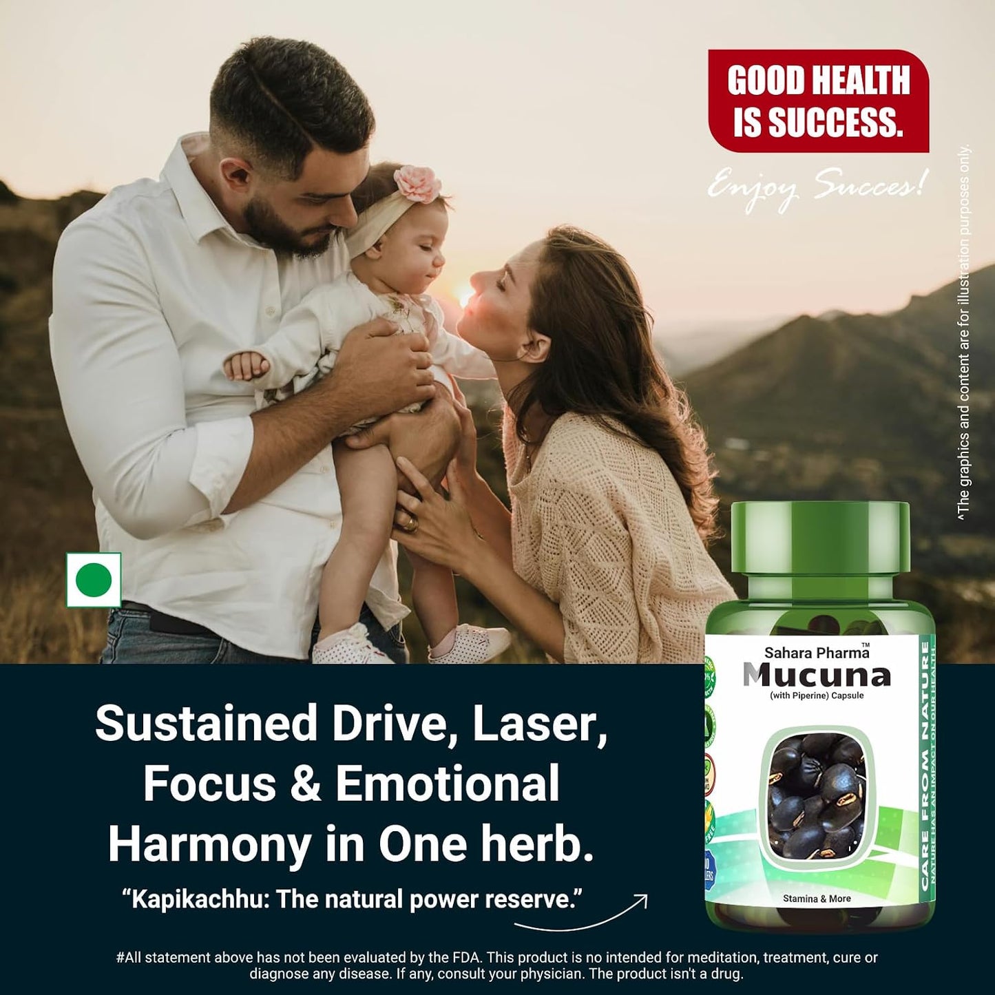 Sahara Pharma Mucuna Capsule | Kapikachu - Cowitch - Kaunch Beej | Support Mood, Healthy Libido, Sperm Quantity & Quality Enhance Physical Stamina and Vitality | Non GMO, Gluten Free, Zero Fillers | 500mg - 60 Capsule