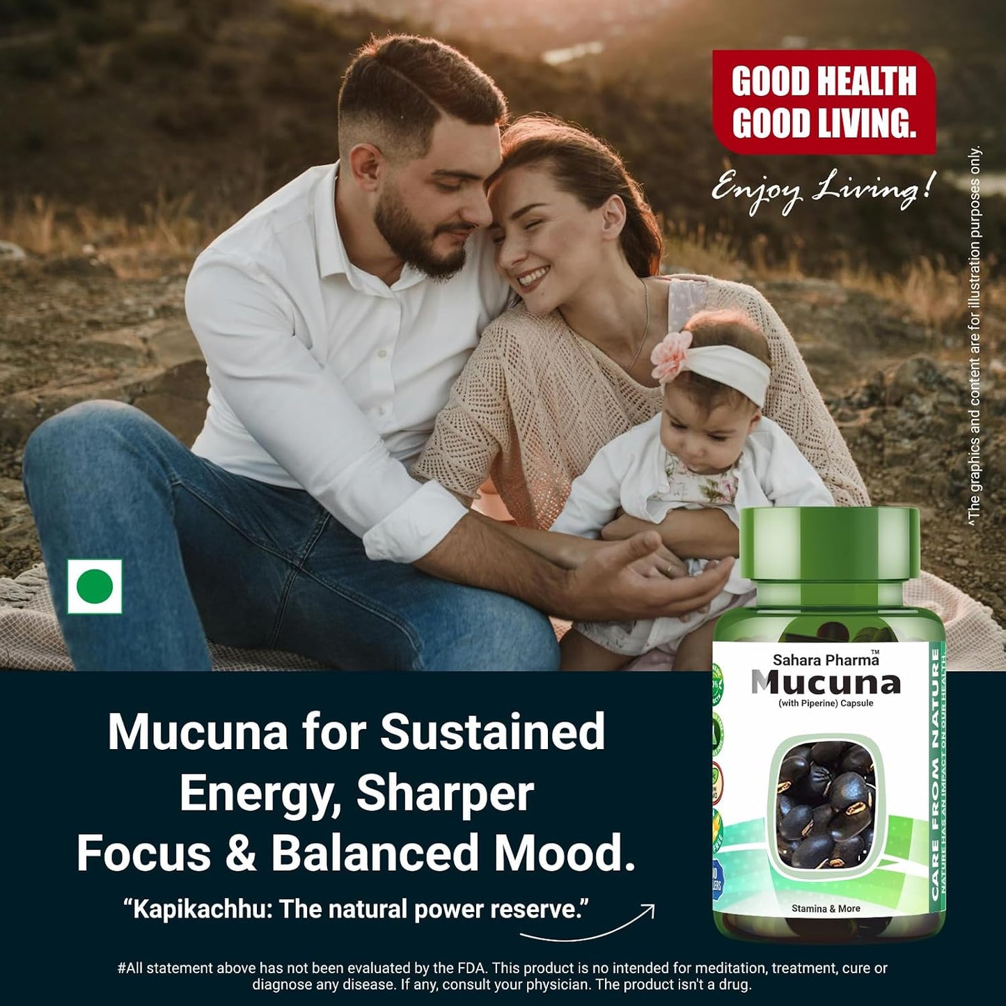Sahara Pharma Mucuna Capsule | Kapikachu - Cowitch - Kaunch Beej | Support Mood, Healthy Libido, Sperm Quantity & Quality Enhance Physical Stamina and Vitality | Non GMO, Gluten Free, Zero Fillers | 500mg - 60 Capsule