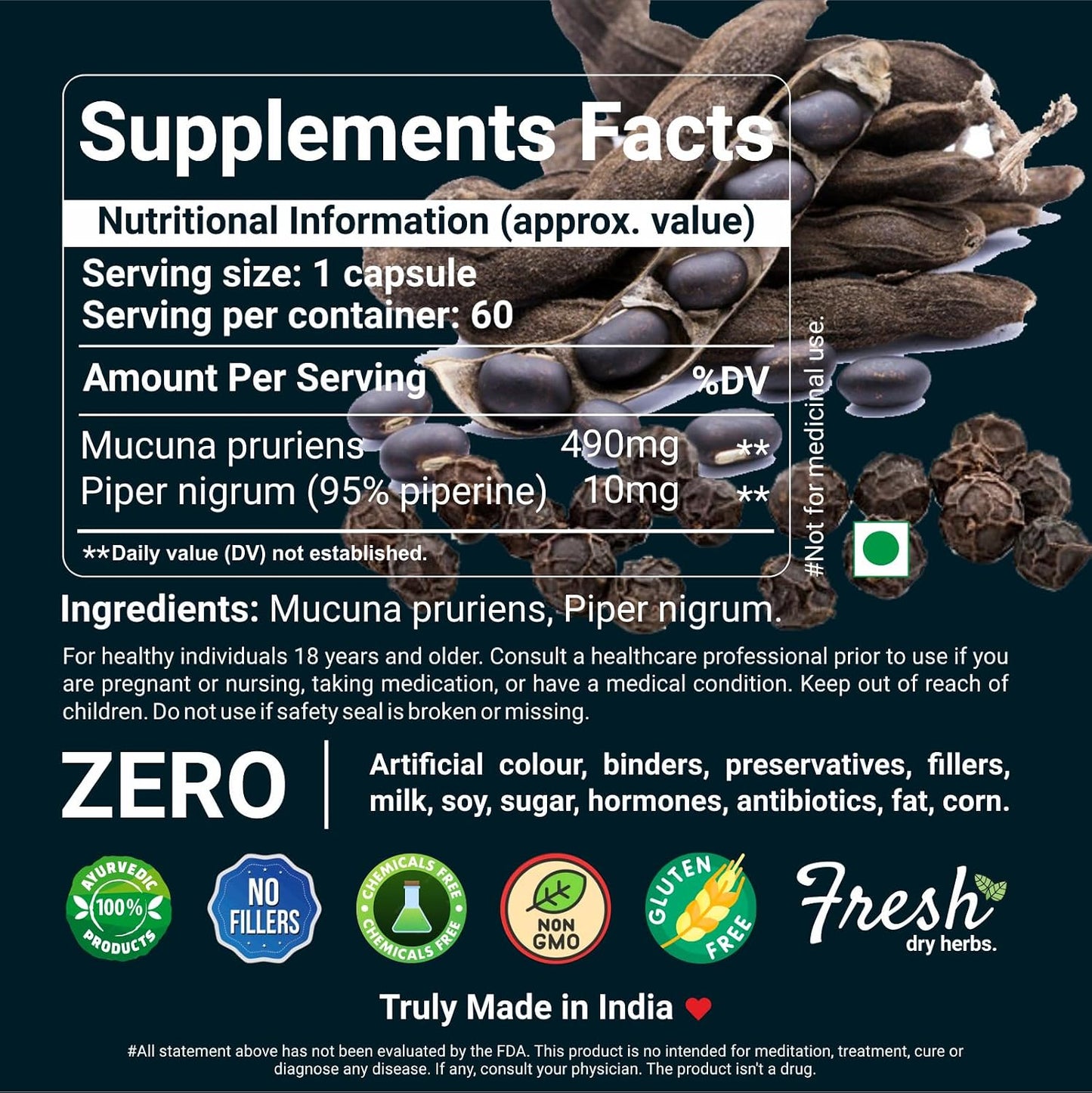 Sahara Pharma Mucuna Capsule | Kapikachu - Cowitch - Kaunch Beej | Support Mood, Healthy Libido, Sperm Quantity & Quality Enhance Physical Stamina and Vitality | Non GMO, Gluten Free, Zero Fillers | 500mg - 60 Capsule