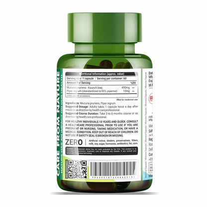 Sahara Pharma Mucuna Capsule | Kapikachu - Cowitch - Kaunch Beej | Support Mood, Healthy Libido, Sperm Quantity & Quality Enhance Physical Stamina and Vitality | Non GMO, Gluten Free, Zero Fillers | 500mg - 60 Capsule