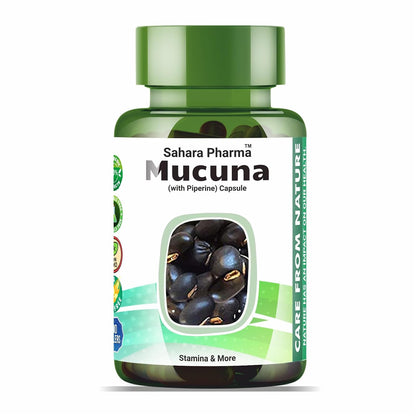 Sahara Pharma Mucuna Capsule | Kapikachu - Cowitch - Kaunch Beej | Support Mood, Healthy Libido, Sperm Quantity & Quality Enhance Physical Stamina and Vitality | Non GMO, Gluten Free, Zero Fillers | 500mg - 60 Capsule
