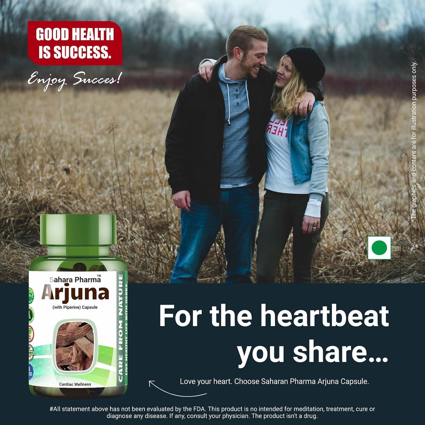 Sahara Pharma Arjuna Capsule | Terminalia Arjuna | Rich in Calcium, Magnesium, Zinc, Copper | Non GMO, Gluten Free, Zero Fillers | 500mg - 60 Capsulev