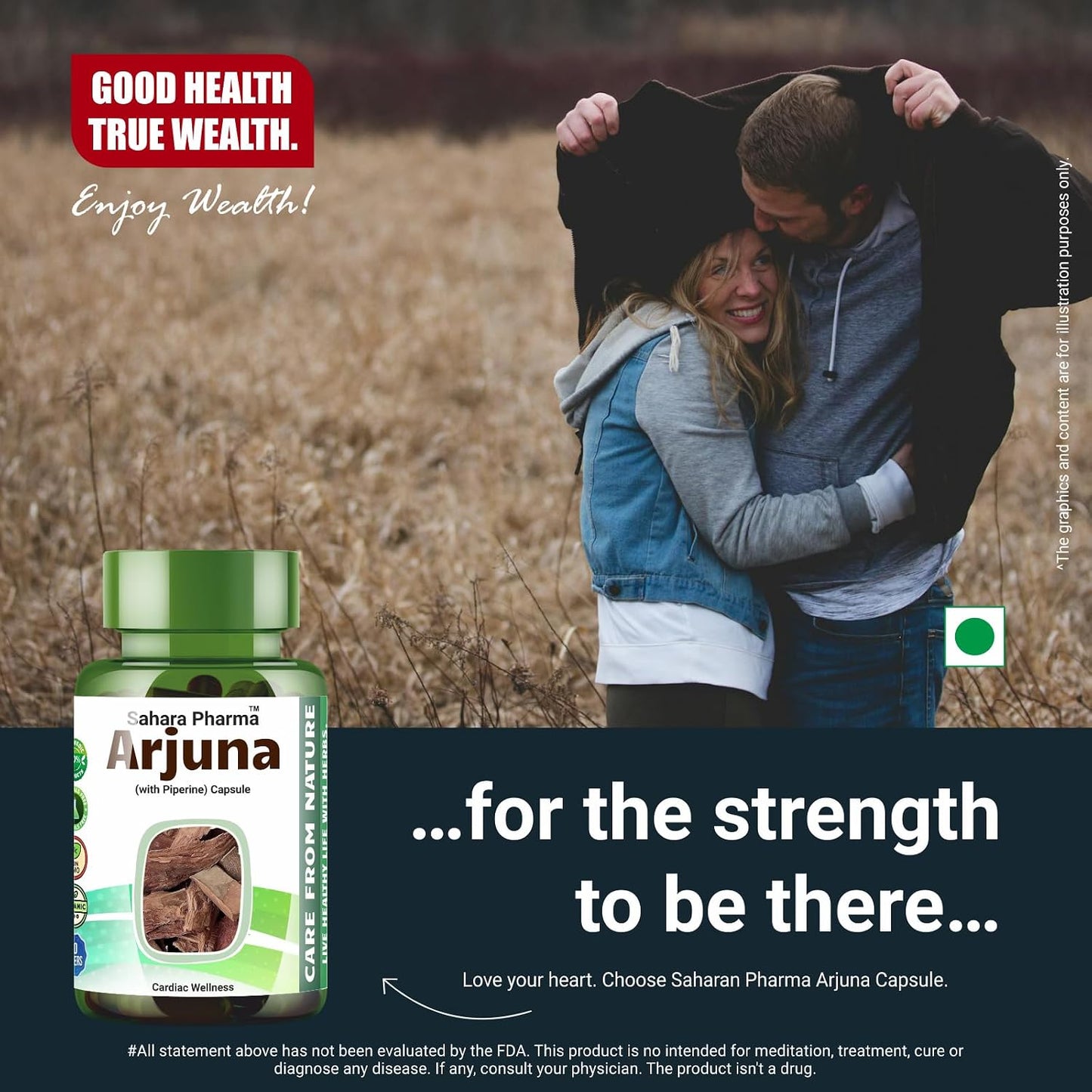 Sahara Pharma Arjuna Capsule | Terminalia Arjuna | Rich in Calcium, Magnesium, Zinc, Copper | Non GMO, Gluten Free, Zero Fillers | 500mg - 60 Capsulev