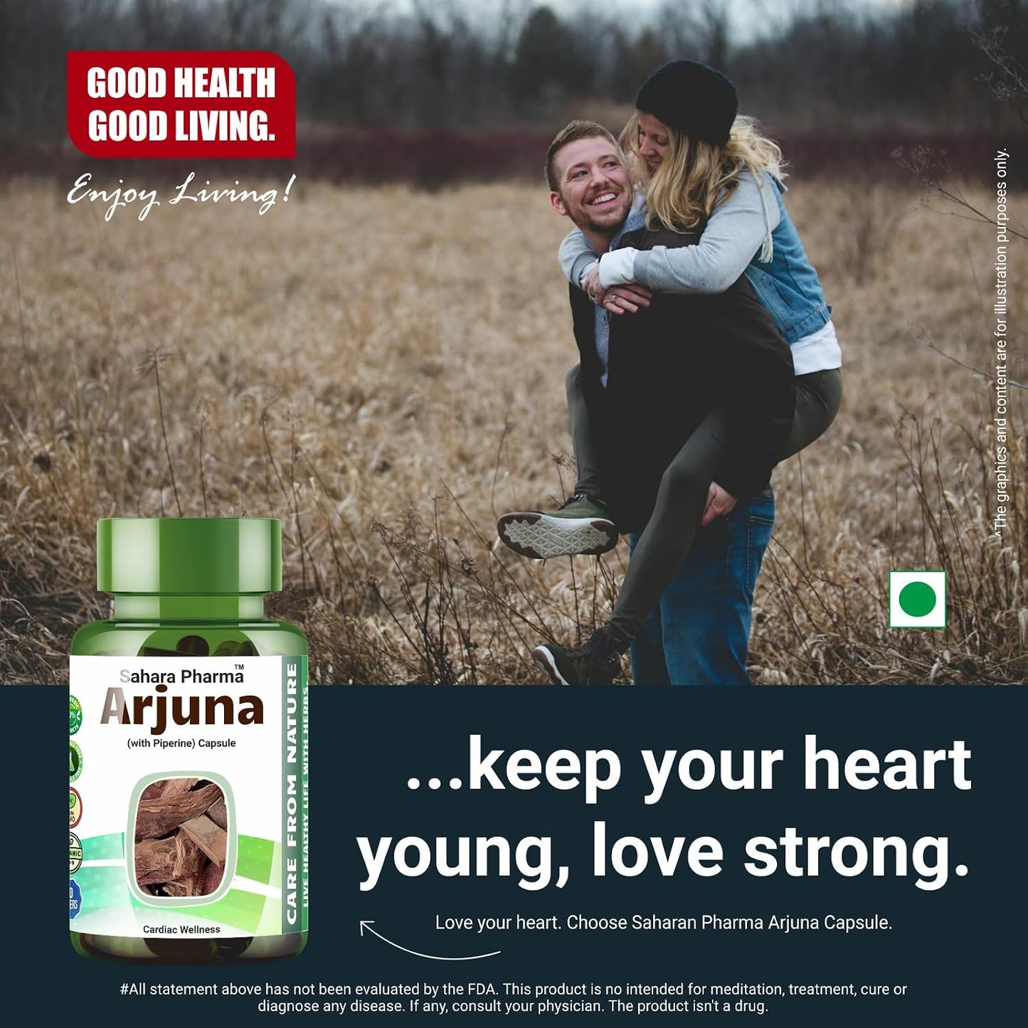 Sahara Pharma Arjuna Capsule | Terminalia Arjuna | Rich in Calcium, Magnesium, Zinc, Copper | Non GMO, Gluten Free, Zero Fillers | 500mg - 60 Capsulev