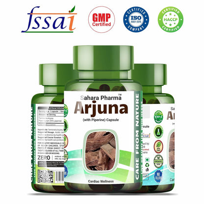 Sahara Pharma Arjuna Capsule | Terminalia Arjuna | Rich in Calcium, Magnesium, Zinc, Copper | Non GMO, Gluten Free, Zero Fillers | 500mg - 60 Capsulev