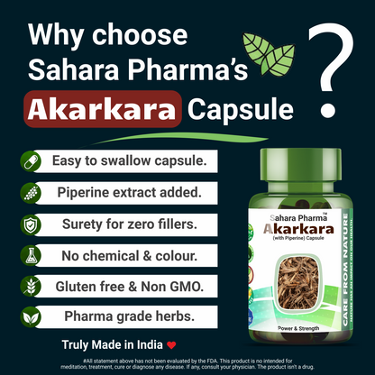 Sahara Pharma Akarkara Capsule | Non GMO, Gluten Free, Zero Fillers | 750mg - 60 Capsule