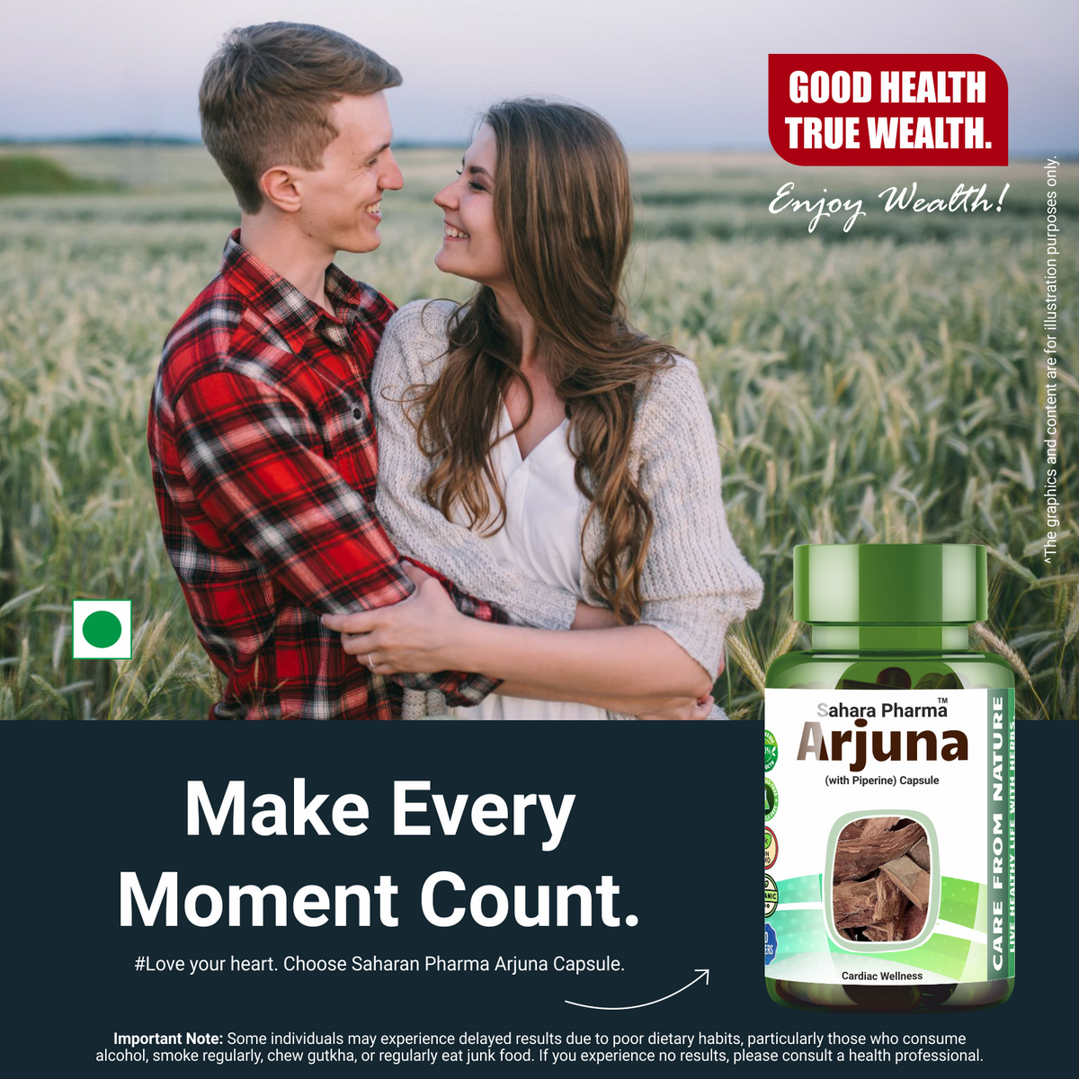 Sahara Pharma Arjuna Capsule | Non GMO, Gluten Free, Zero Fillers | 500mg - 60 Capsule