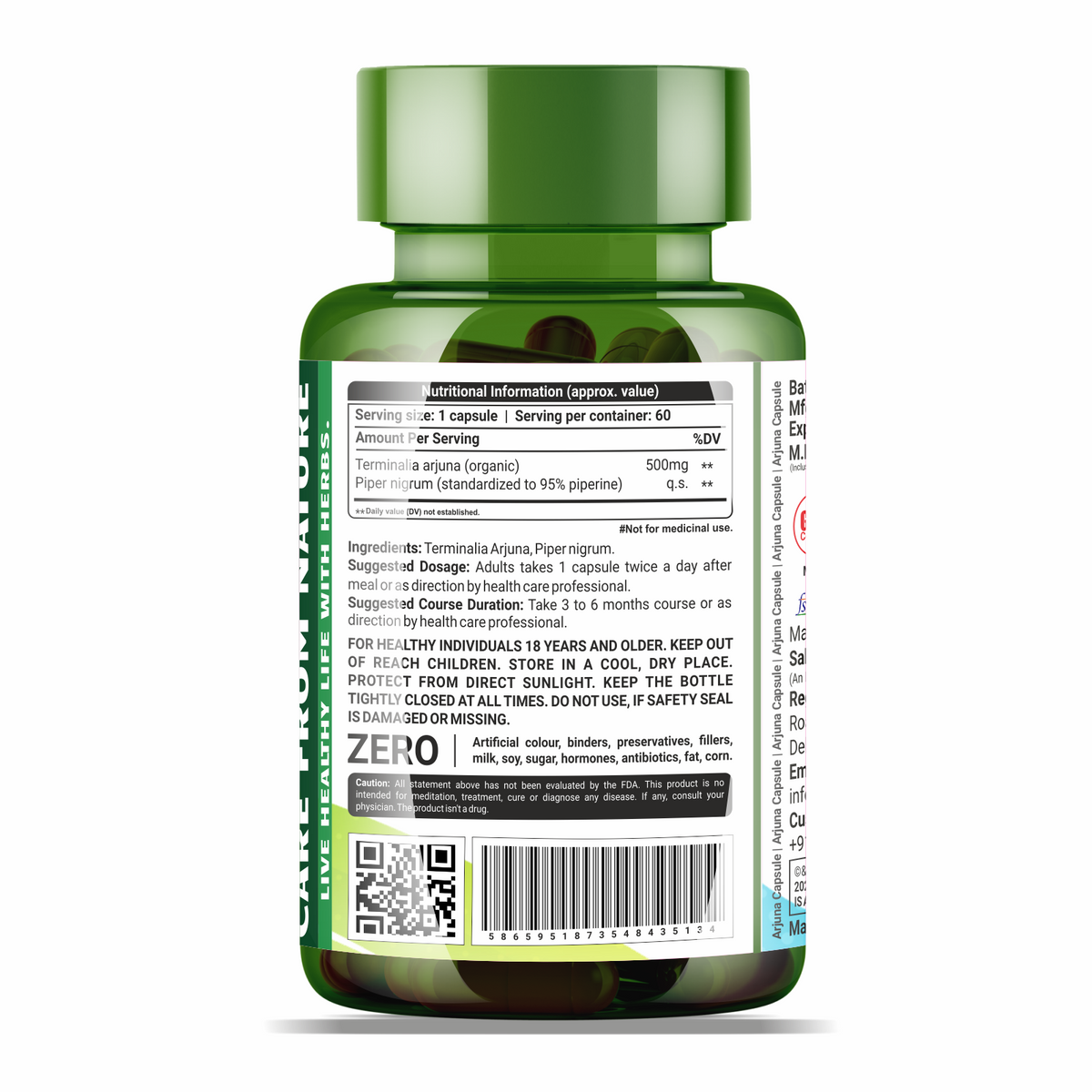Sahara Pharma Arjuna Capsule | Non GMO, Gluten Free, Zero Fillers | 500mg - 60 Capsule