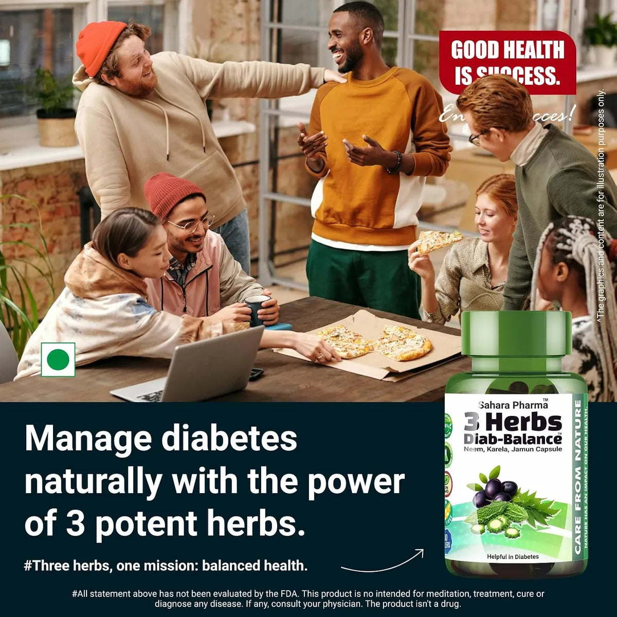 Sahara Pharma Neem Karela Jamun Capsule | Blending of 3 Miracle Herbs | Three Herbs - One Simple Capsule - Balanced Health | Non GMO, Gluten Free, Zero Fillers | 500mg - 60 Capsule