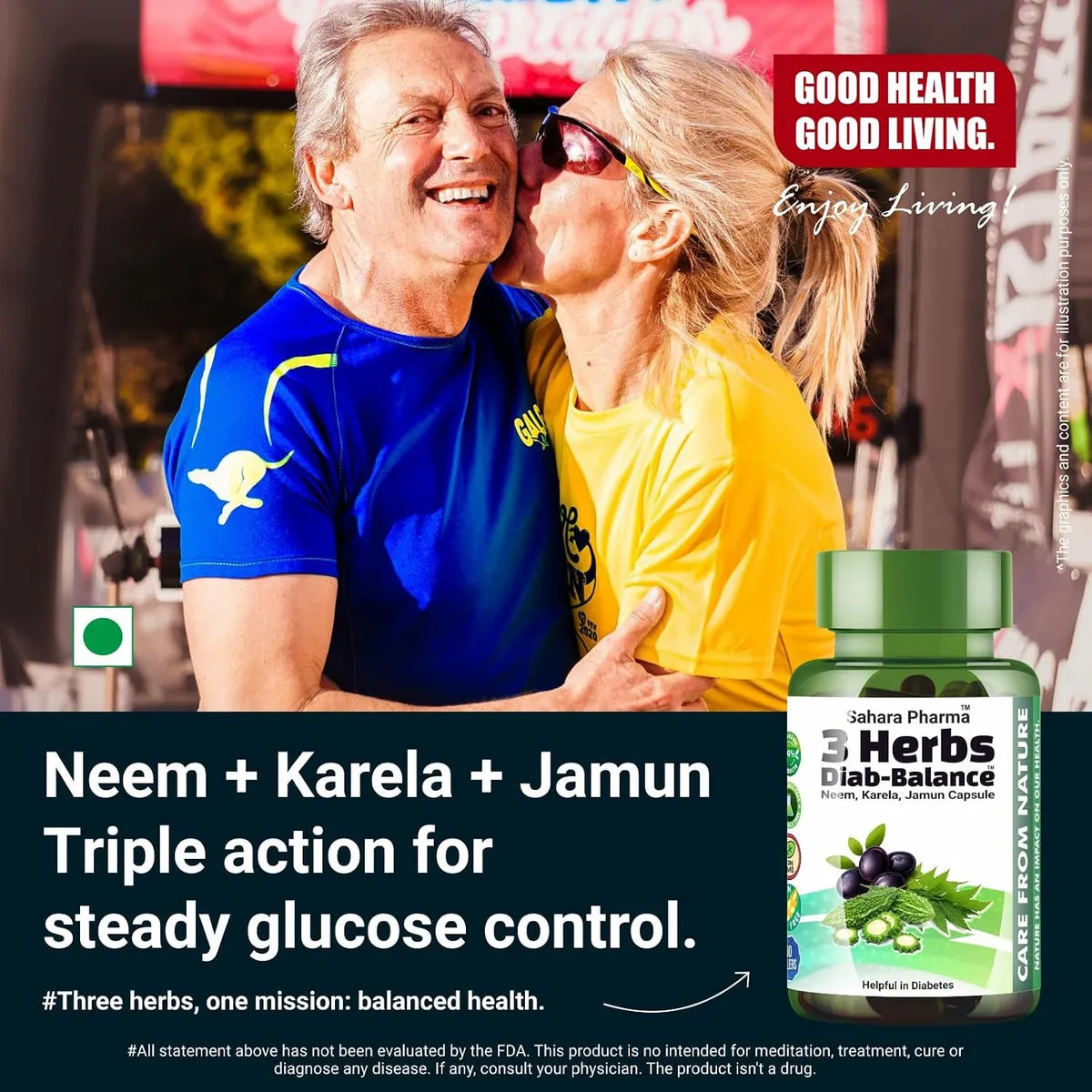 Sahara Pharma Neem Karela Jamun Capsule | Blending of 3 Miracle Herbs | Three Herbs - One Simple Capsule - Balanced Health | Non GMO, Gluten Free, Zero Fillers | 500mg - 60 Capsule