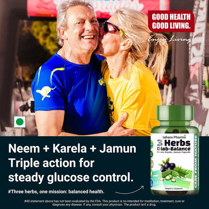 Sahara Pharma Neem Karela Jamun Capsule | Blending of 3 Miracle Herbs | Three Herbs - One Simple Capsule - Balanced Health | Non GMO, Gluten Free, Zero Fillers | 500mg - 60 Capsule