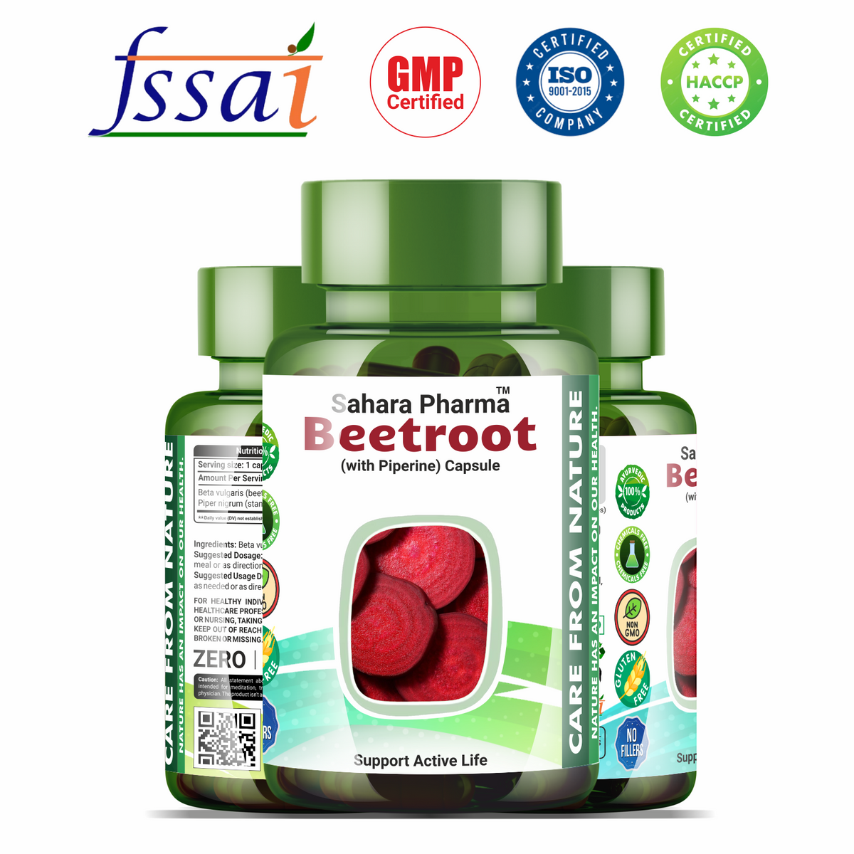 Sahara Pharma Beetroot Capsules | Non GMO, Gluten Free, Zero Fillers | 500mg - 60 Capsules