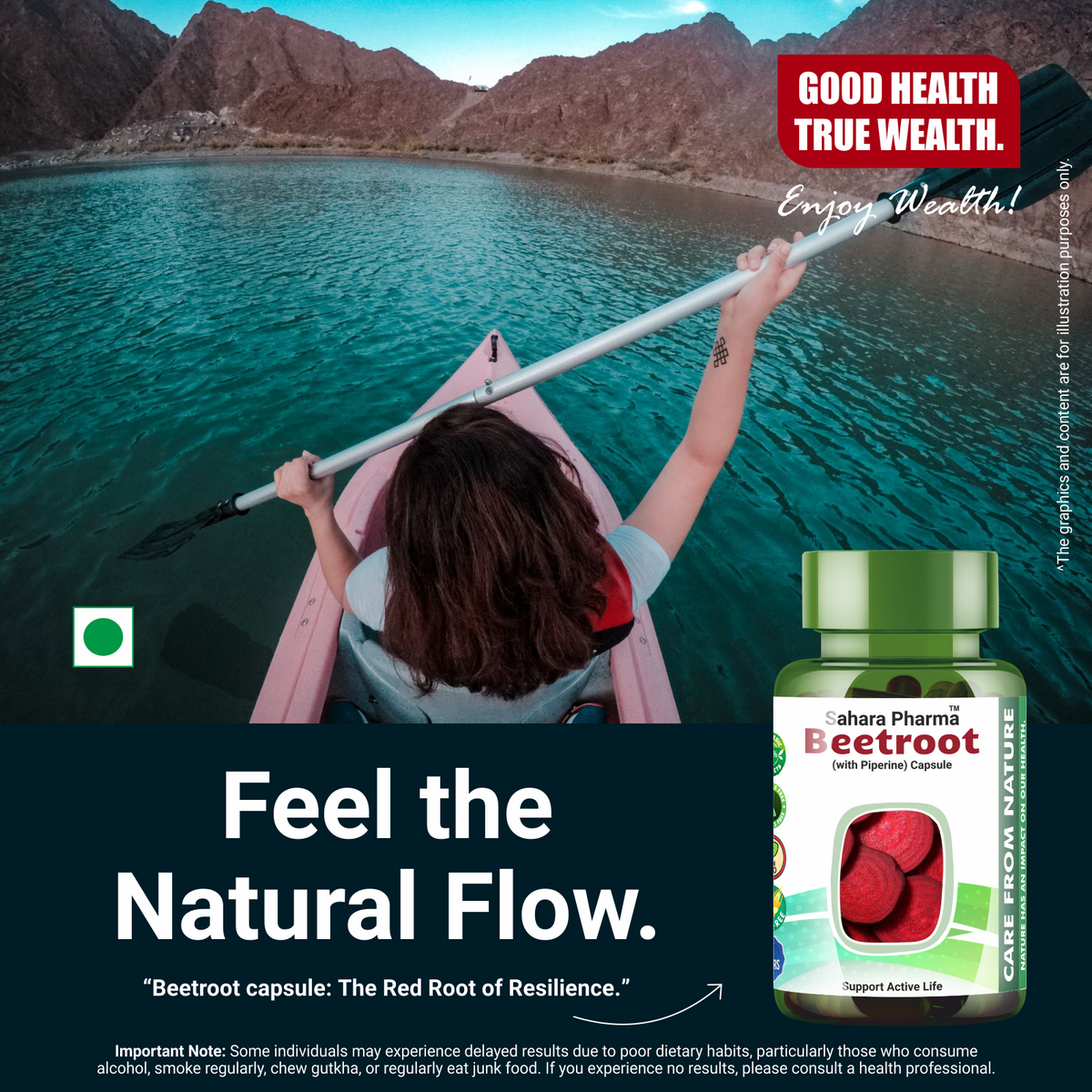 Sahara Pharma Beetroot Capsules | Non GMO, Gluten Free, Zero Fillers | 500mg - 60 Capsules