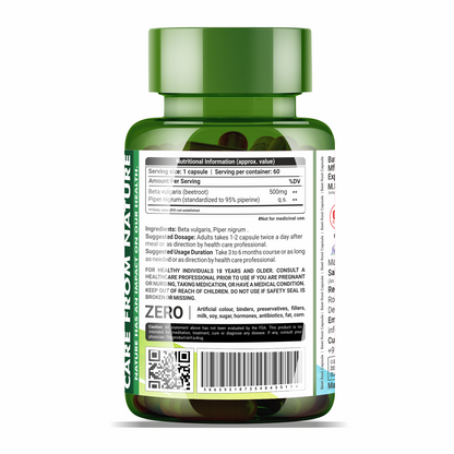 Sahara Pharma Beetroot Capsules | Non GMO, Gluten Free, Zero Fillers | 500mg - 60 Capsules