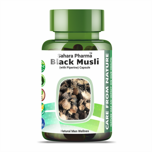 Sahara Pharma Black Musli Capsule | Non GMO, Gluten Free, Zero Fillers | 800mg - 60 Capsule