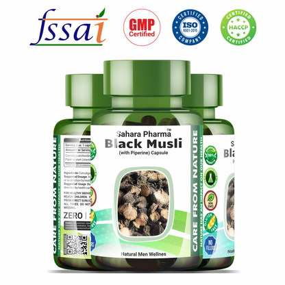 Sahara Pharma Black Musli Capsule | Non GMO, Gluten Free, Zero Fillers | 800mg - 60 Capsule