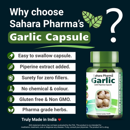 Sahara Pharma Garlic Capsule | Non GMO, Gluten Free, Zero Fillers | 500mg - 60 Capsule