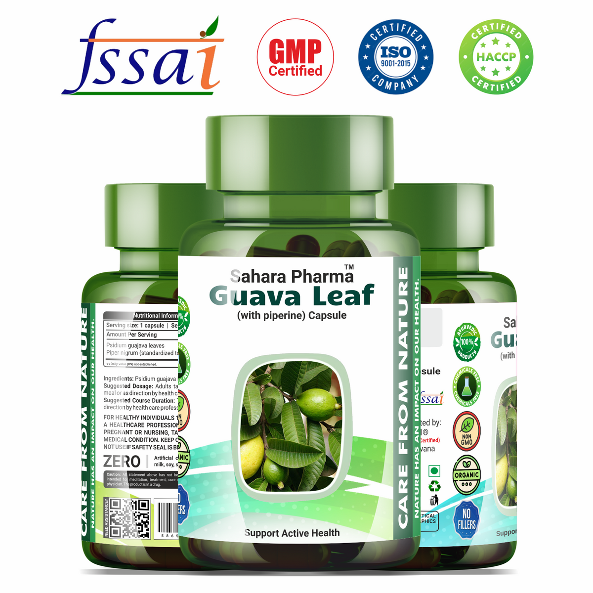 Sahara Pharma Guava Leaf Capsule | Non GMO, Gluten Free, Zero Fillers | 500mg - 60 Capsule