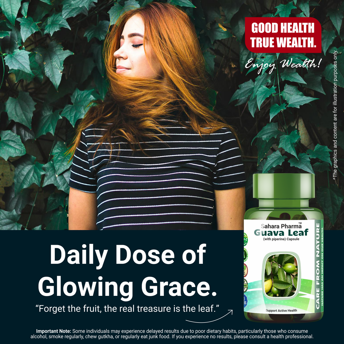 Sahara Pharma Guava Leaf Capsule | Non GMO, Gluten Free, Zero Fillers | 500mg - 60 Capsule