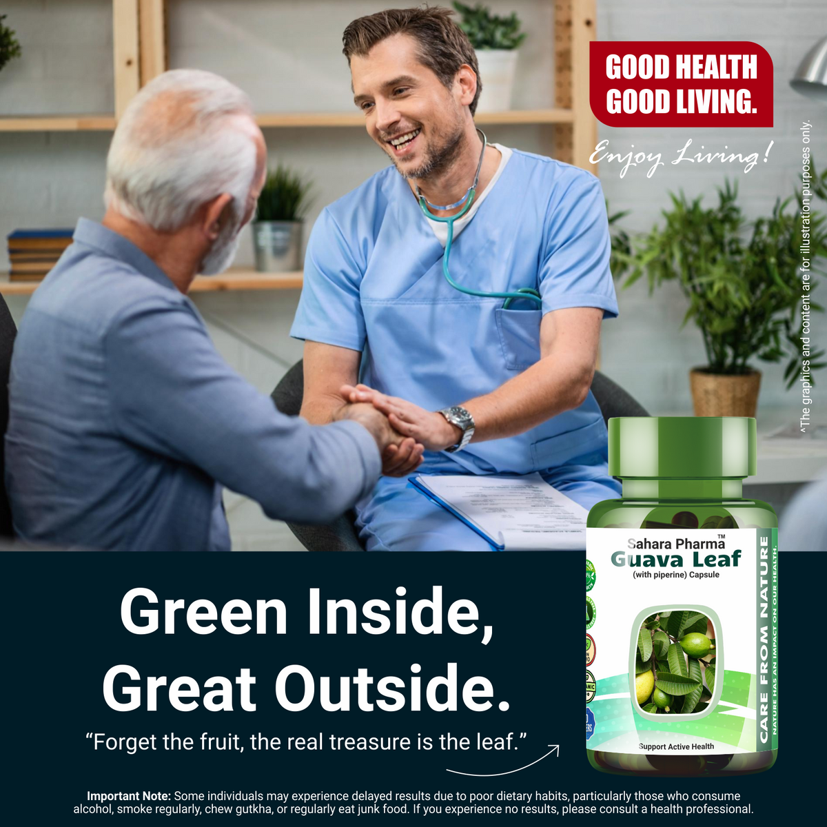 Sahara Pharma Guava Leaf Capsule | Non GMO, Gluten Free, Zero Fillers | 500mg - 60 Capsule