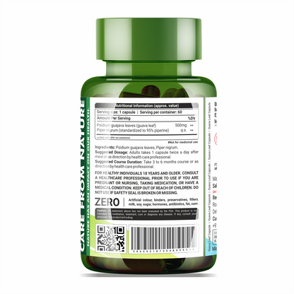 Sahara Pharma Guava Leaf Capsule | Non GMO, Gluten Free, Zero Fillers | 500mg - 60 Capsule