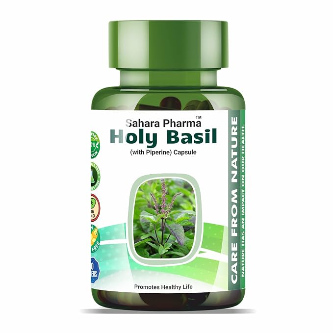 Holy Basil Capsule | Tulsi - Tulasi - Sritulasi - Nalla Thulasi - Sacred Basil | Rich in Vitamins A, C, K, Calcium, Iron, Magnesium, Zinc,, Potassium | Non GMO, Gluten Free, Zero Fillers | 500mg - 60 Capsule
