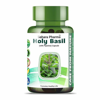 Holy Basil Capsule | Tulsi - Tulasi - Sritulasi - Nalla Thulasi - Sacred Basil | Rich in Vitamins A, C, K, Calcium, Iron, Magnesium, Zinc,, Potassium | Non GMO, Gluten Free, Zero Fillers | 500mg - 60 Capsule