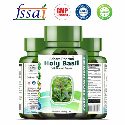 Holy Basil Capsule | Tulsi - Tulasi - Sritulasi - Nalla Thulasi - Sacred Basil | Rich in Vitamins A, C, K, Calcium, Iron, Magnesium, Zinc,, Potassium | Non GMO, Gluten Free, Zero Fillers | 500mg - 60 Capsule