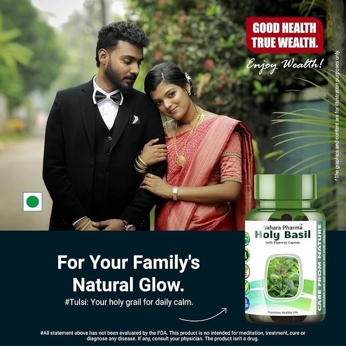 Holy Basil Capsule | Tulsi - Tulasi - Sritulasi - Nalla Thulasi - Sacred Basil | Rich in Vitamins A, C, K, Calcium, Iron, Magnesium, Zinc,, Potassium | Non GMO, Gluten Free, Zero Fillers | 500mg - 60 Capsule