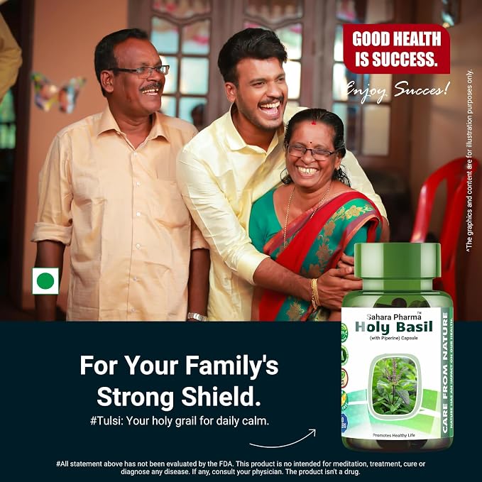 Holy Basil Capsule | Tulsi - Tulasi - Sritulasi - Nalla Thulasi - Sacred Basil | Rich in Vitamins A, C, K, Calcium, Iron, Magnesium, Zinc,, Potassium | Non GMO, Gluten Free, Zero Fillers | 500mg - 60 Capsule
