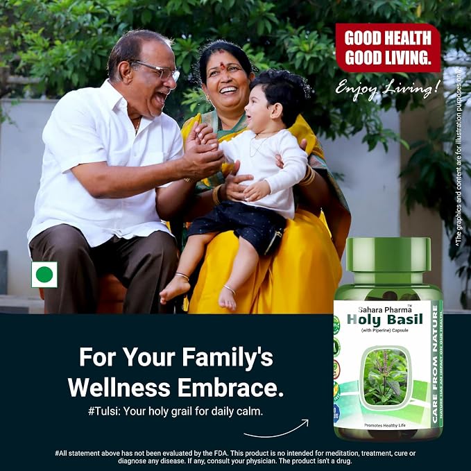 Holy Basil Capsule | Tulsi - Tulasi - Sritulasi - Nalla Thulasi - Sacred Basil | Rich in Vitamins A, C, K, Calcium, Iron, Magnesium, Zinc,, Potassium | Non GMO, Gluten Free, Zero Fillers | 500mg - 60 Capsule