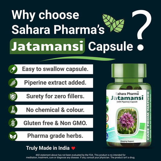 Sahara Pharma Jatamansi Capsule | Non GMO, Gluten Free, Zero Fillers | 500mg - 60 Capsule