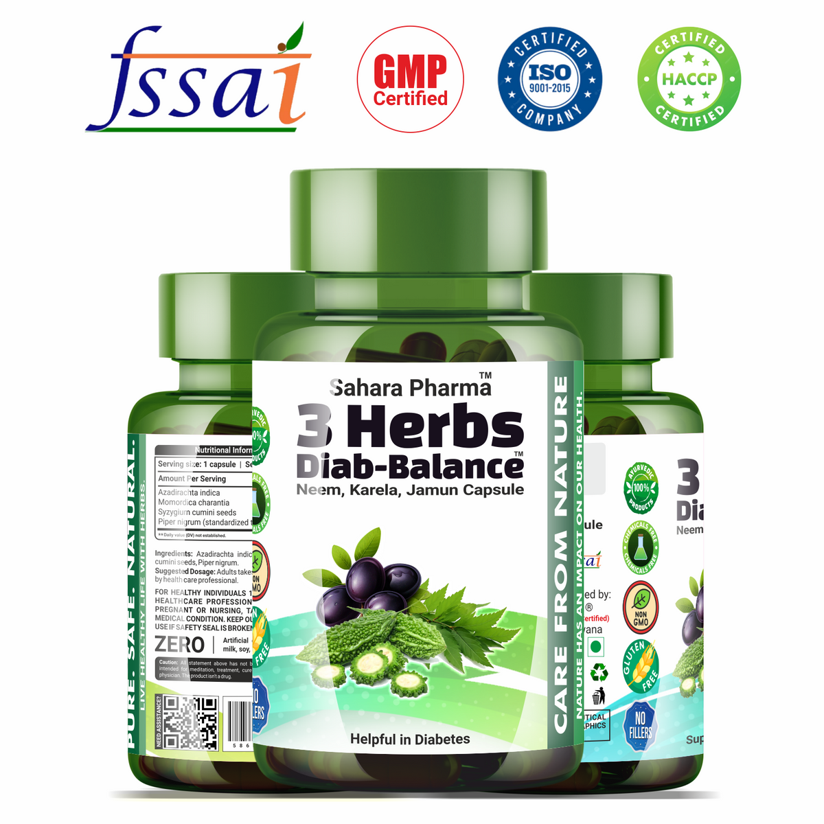 Sahara Pharma Neem Karela Jamun Capsule | Non GMO, Gluten Free, Zero Fillers | 500mg - 60 Capsule
