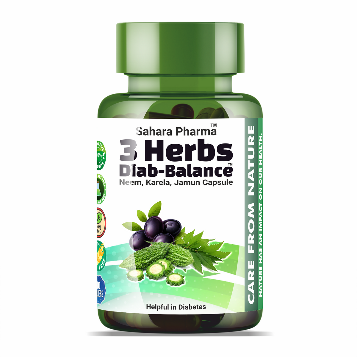 Sahara Pharma Neem Karela Jamun Capsule | Non GMO, Gluten Free, Zero Fillers | 500mg - 60 Capsule
