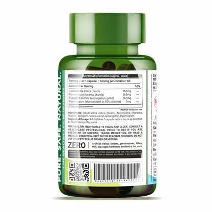 Sahara Pharma Neem Karela Jamun Capsule | Non GMO, Gluten Free, Zero Fillers | 500mg - 60 Capsule