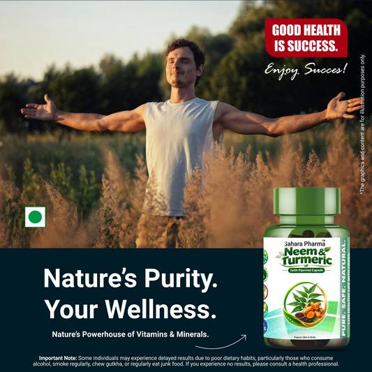 Sahara Pharma Neem & Turmeric Capsule | Non GMO, Gluten Free, Zero Fillers | 500mg - 60 Capsule