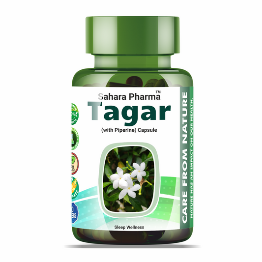 Sahara Pharma Tagar Capsule | Non GMO, Gluten Free, Zero Fillers | 500mg - 60 Capsule