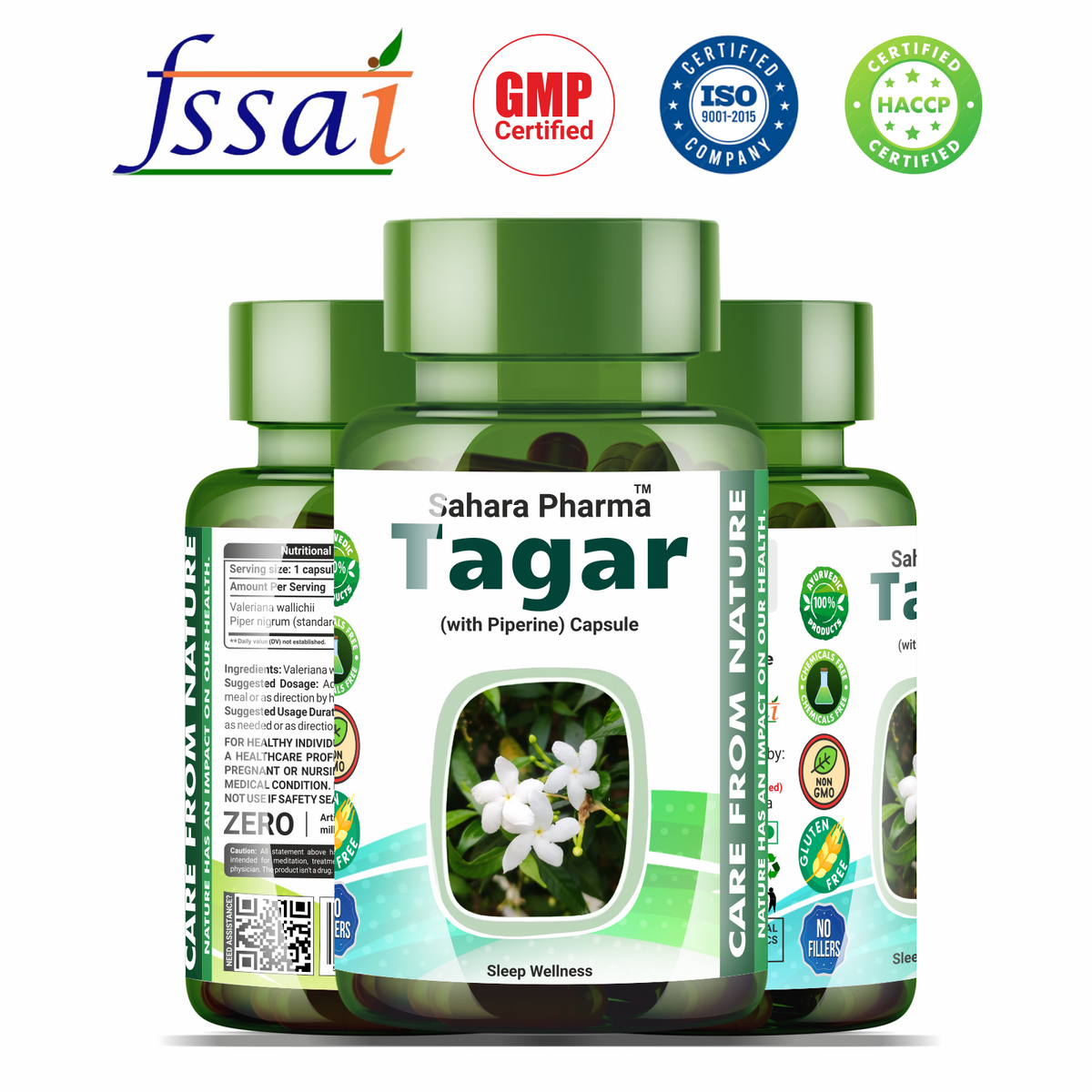 Sahara Pharma Tagar Capsule | Non GMO, Gluten Free, Zero Fillers | 500mg - 60 Capsule