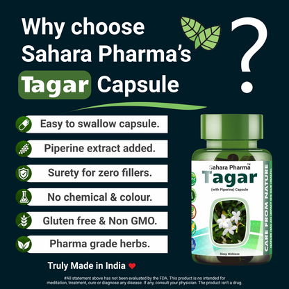 Sahara Pharma Tagar Capsule | Non GMO, Gluten Free, Zero Fillers | 500mg - 60 Capsule