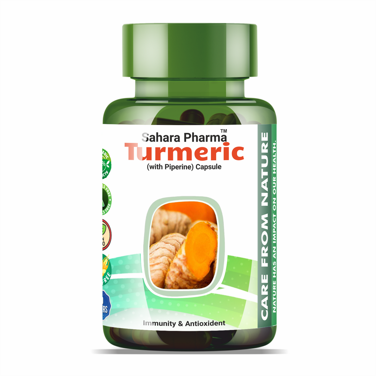 Sahara Pharma Turmeric Capsule | Non GMO, Zero Fillers, Zero Fillers | 500mg - 60 Capsule