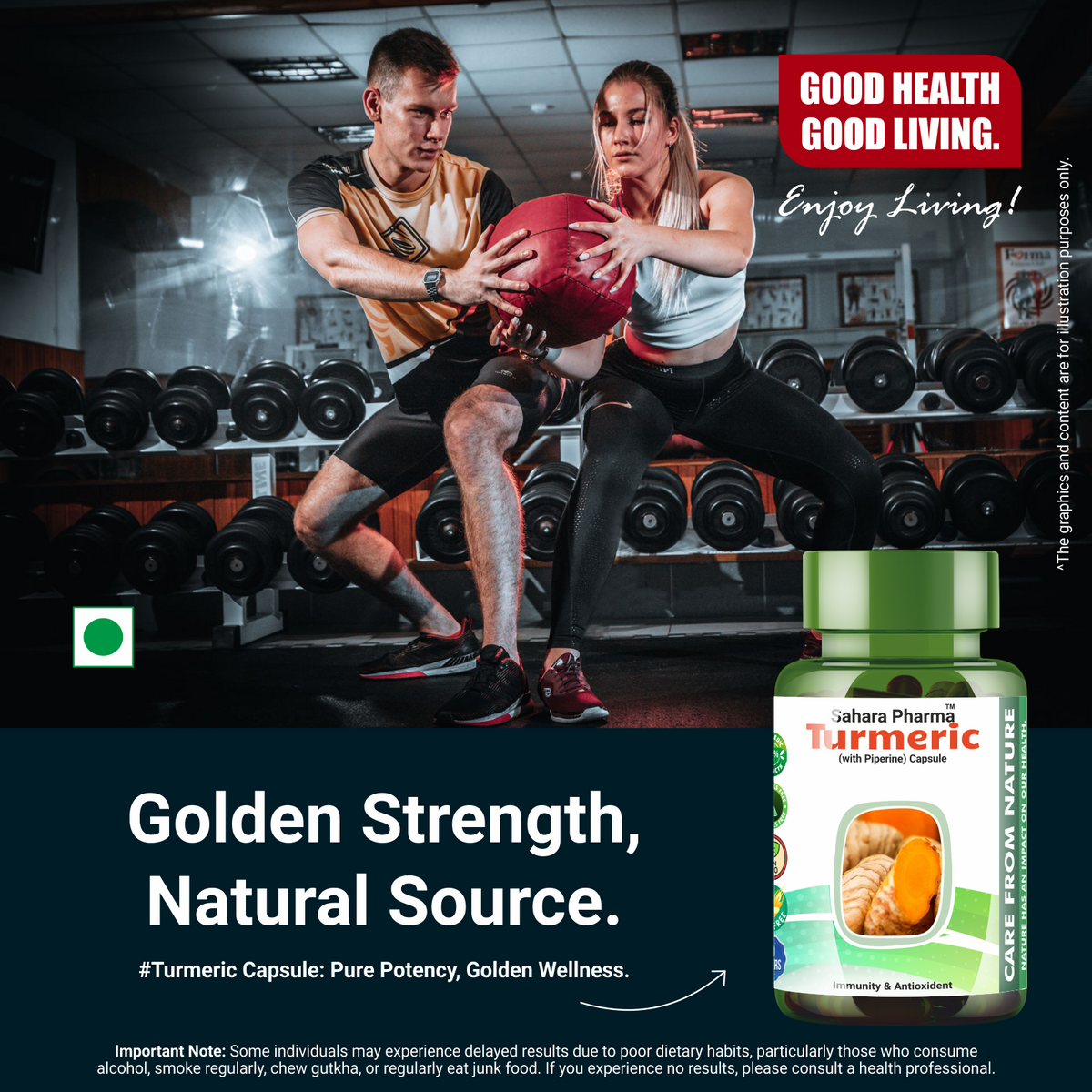 Sahara Pharma Turmeric Capsule | Non GMO, Zero Fillers, Zero Fillers | 500mg - 60 Capsule