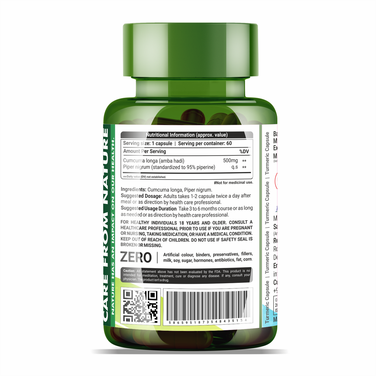 Sahara Pharma Turmeric Capsule | Non GMO, Zero Fillers, Zero Fillers | 500mg - 60 Capsule