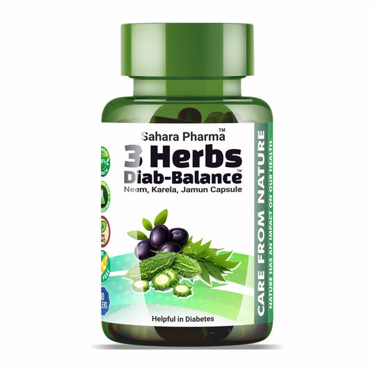 Sahara Pharma Neem Karela Jamun Capsule | Blending of 3 Miracle Herbs | Three Herbs - One Simple Capsule - Balanced Health | Non GMO, Gluten Free, Zero Fillers | 500mg - 60 Capsule
