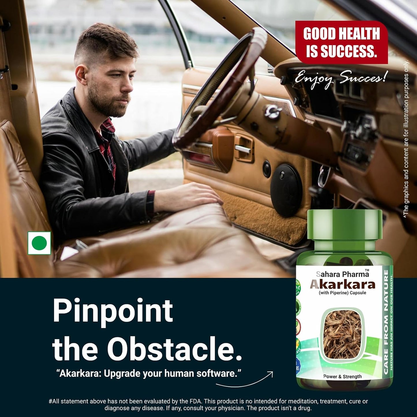 Sahara Pharma Akarkara Capsule | Anacyclus Pyrethrum - Pellitory Root - Akkirakaram | Source of Fiber, Mineral, Vitamins for Men | Non GMO, Gluten Free, Zero Fillers | 750mg - 60 Capsule