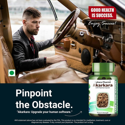 Sahara Pharma Akarkara Capsule | Anacyclus Pyrethrum - Pellitory Root - Akkirakaram | Source of Fiber, Mineral, Vitamins for Men | Non GMO, Gluten Free, Zero Fillers | 750mg - 60 Capsule