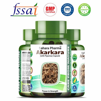 Sahara Pharma Akarkara Capsule | Anacyclus Pyrethrum - Pellitory Root - Akkirakaram | Source of Fiber, Mineral, Vitamins for Men | Non GMO, Gluten Free, Zero Fillers | 750mg - 60 Capsule