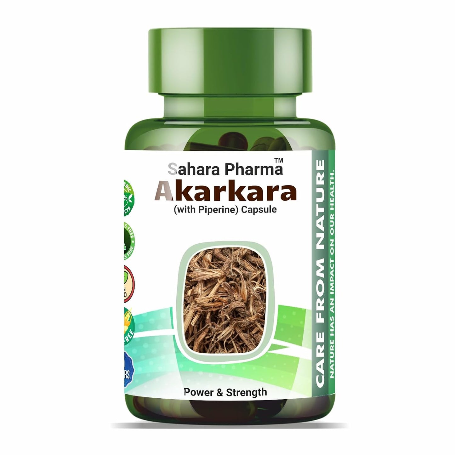 Sahara Pharma Akarkara Capsule | Anacyclus Pyrethrum - Pellitory Root - Akkirakaram | Source of Fiber, Mineral, Vitamins for Men | Non GMO, Gluten Free, Zero Fillers | 750mg - 60 Capsule